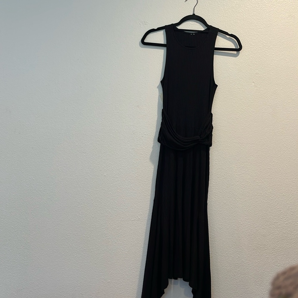 Anthropologie size S black high neck ribbed elastic stretch dress - Picture 4 of 8